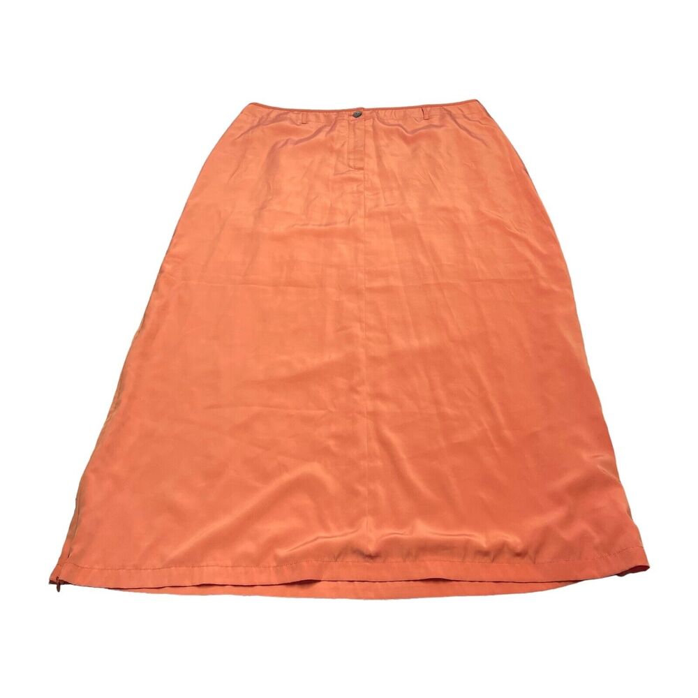 Olsen Long A-Line Skirt Women's 16 Orange 100% Polyester Classic Side Zipper